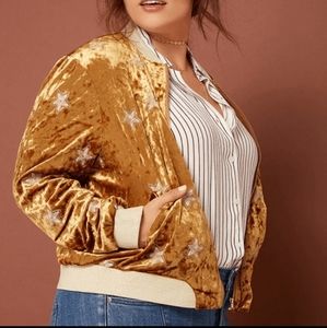 Gold Velvet Bomber Jacket with Stars